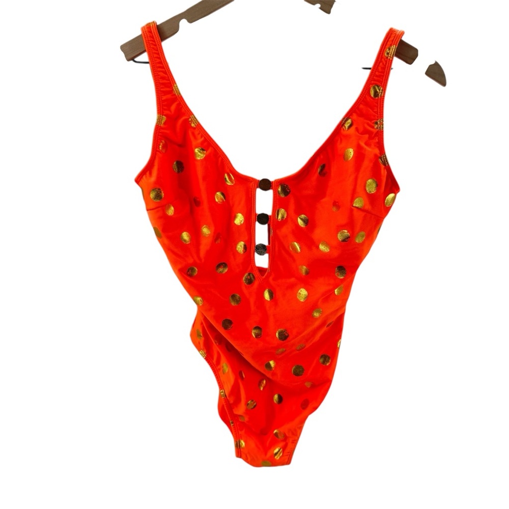 NWT La Blanca Orange Gold Polka Dot‎ One Piece Womens Swimsuit